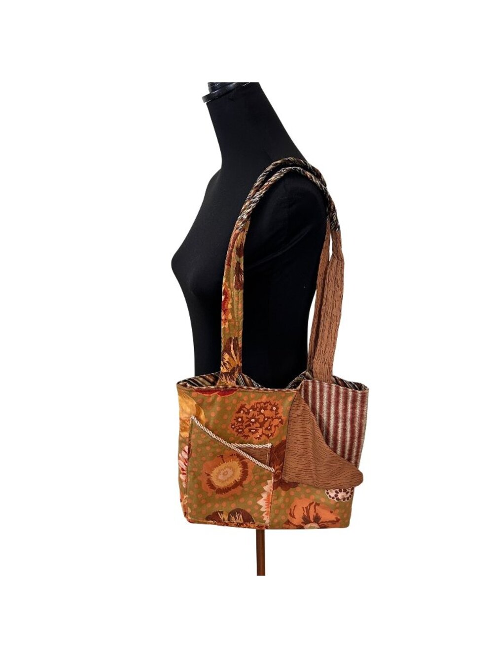Handmade Patchwork Shoulder Bag Multicolor Brown By Just Leave It To Jane Purse